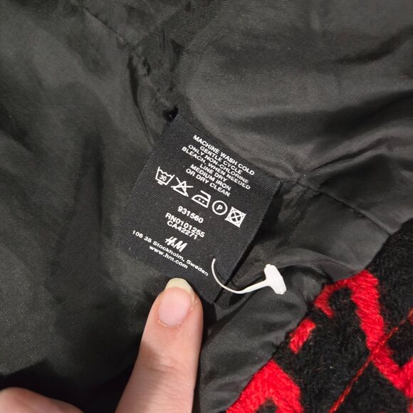 H&M Divided Womens Houndstooth Wool Blend Moto Jacket Size 10 Red & Black Preppy - Picture 5 of 7